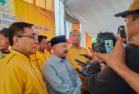 Karna Suswandi, dalam acara halal bihalal sekaligus Rakor Pemenangan Pemilukada yang digelar DPD PartaI Golkar Kabupaten Situbondo. (Foto: Arief Yuda Pranata/realitapublik.id)