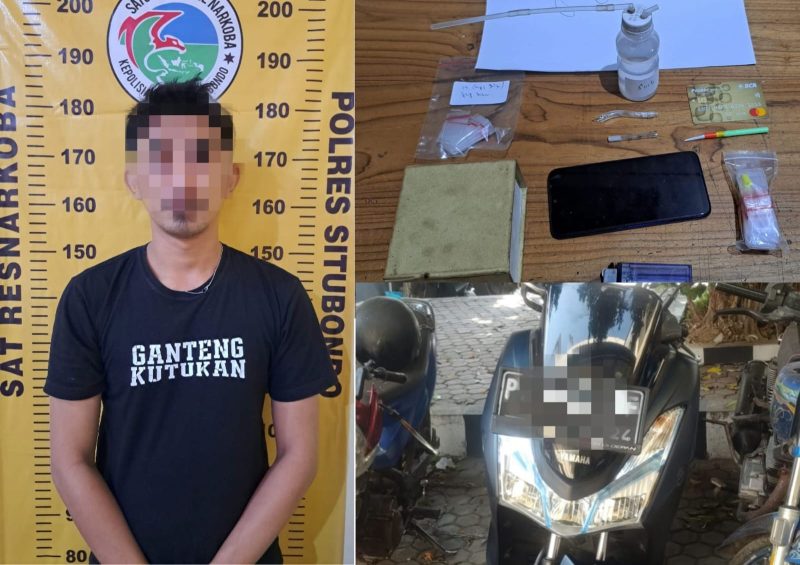 Terduga pelaku berikut barang bukti yang telah diamankan oleh Satresnarkoba Polres Situbondo. 