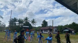 Satgas Yonif 642/Kps Laksanakan Senam Bersama dengan Dinkes dan Masyarakat. 