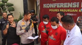 Kapolres Pasuruan Kota AKBP Davis Busin Siswara, S.I.K., M.I.Kom., saat konferensi pers terkait ungkap kasus tindak pidana perjudian. 