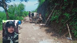 Anggota Komisi III DPRD Situbondo, Irma Noerfadilah (sisi kiri bawah), dan proyek jalan rabat di Desa Alas Bayur, Kecamatan Mlandingan. (Foto: realitapublik.id)
