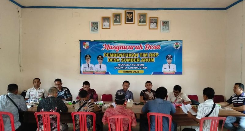 Musrenbangdes Penyusunan RKPDes TA 2026 di Aula Kantor Desa Sumber Arum, Kecamatan Kotabumi , Kabupaten Lampung Utara, Kamis 02/10/2025.(Foto:realitapublik.id)