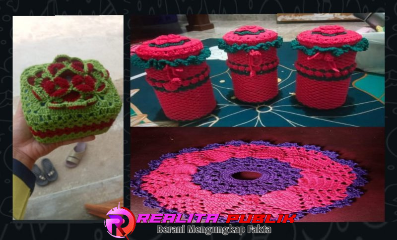 Sejumlah produk kerajinan rajut benang milik Inha Sari, di Tiyuh (Desa) Karta Sari, Kecamatan Tulang Bawang Udik, Kabupaten Tulang Bawang Barat (Tubaba), Provinsi Lampung. (Photo: realitapublik.id)