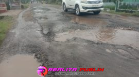 Kondisi jalan provinsi di Tiyuh Daya Sakti yang mengalami kerusakan parah dan dipenuhi lubang membahayakan. (Foto: Rody Sandra/realita publik id)