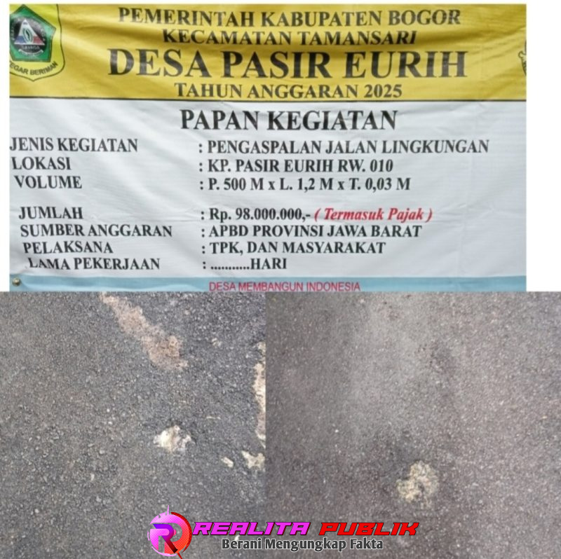 Kondisi permukaan jalan di Gang Mandiri, RT 02/RW 10 Pasir Eurih yang mulai hancur meski baru selesai dikerjakan. (Foto: Lucyana/Realita Publik)