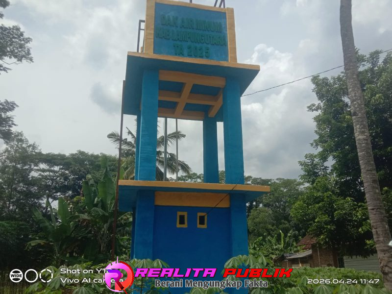 Hasil pekerjaan proyek air bersih di Desa Purbasakti, Kecamatan Abung Surakarta, Kabupaten Lampung Utara. (Photo: Rodi Sandra/realitapublik.id) 
